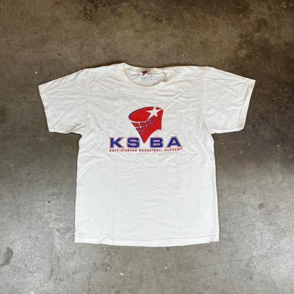 Vintage 90s Nike white‎ and red Katy steding Basketball Academy tee mens small